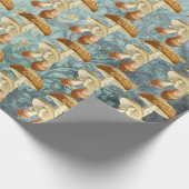 Champignons Bruin Woodland Antiek Blauw Blauwgroen Cadeaupapier (Hoek)