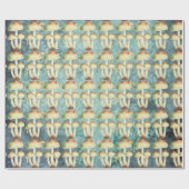 Champignons Gold Woodland Antiek Blauw Blauwgroen Cadeaupapier (Vlak)