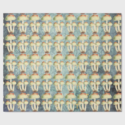 Champignons Gold Woodland Antiek Blauw Blauwgroen Cadeaupapier (Vlak)