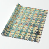 Champignons Gold Woodland Antiek Blauw Blauwgroen Cadeaupapier (Uitgerold)