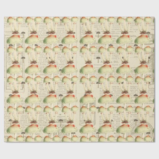 Champignons Gold Woodland Antiek Old Journal Cadeaupapier (Vlak)