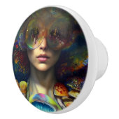 Champignonvisioenen Trippy Retro Kleurrijk Keramische Knop (Rechts)