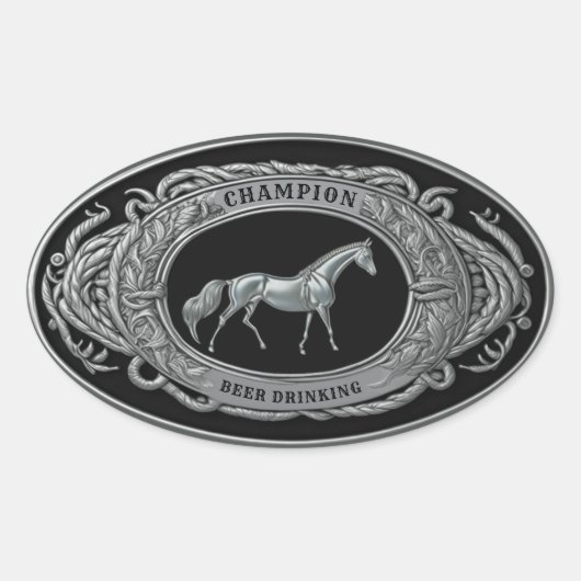 Champion Beer Drink Evenementen Sport Westerne Ges Ovale Sticker (Voorkant)