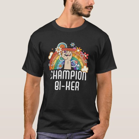 Champion Bi ker Bicycle Bisexual Rainbow Pride LGB T-shirt (Voorkant)