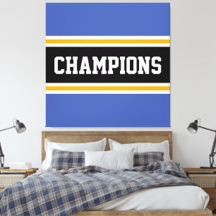 CHAMPIONS Athletic Blauw Geel Zwart Wit Strepen Canvas Afdruk