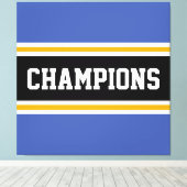 CHAMPIONS Athletic Blauw Geel Zwart Wit Strepen Canvas Afdruk (Insitu (Houten vloer))