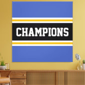 CHAMPIONS Athletic Blauw Geel Zwart Wit Strepen Canvas Afdruk (Insitu (Woonkamer))