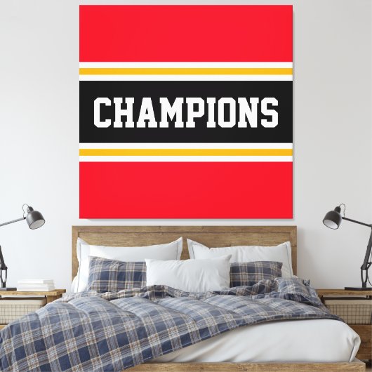 CHAMPIONS Athletic Bright Red Black Racing Stripes Canvas Afdruk (Insitu (Slaapkamer))