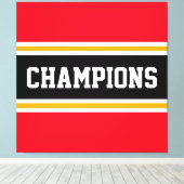 CHAMPIONS Athletic Bright Red Black Racing Stripes Canvas Afdruk (Insitu (Houten vloer))