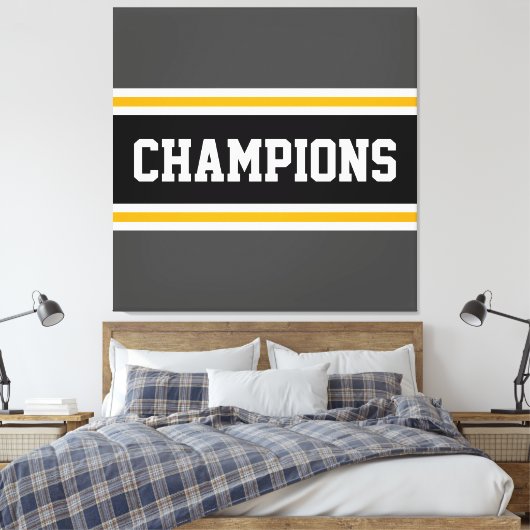 CHAMPIONS Athletic Grijs Geel Zwart Wit Strepen Canvas Afdruk (Insitu (Slaapkamer))