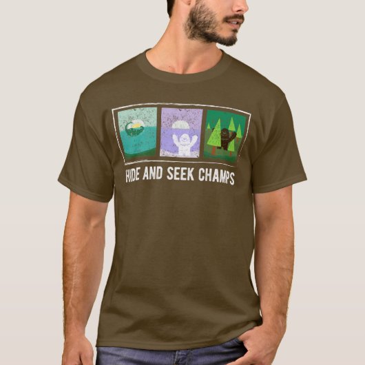Champions Big Foot, Yeti, Nessie verbergen en zoek T-shirt (Voorkant)