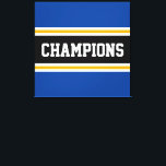 CHAMPIONS Bright Athletic Black Stripes Canvas Afdruk<br><div class="desc">Dit kleurrijke,  sportieve ontwerp is voorzien van atletische CHAMPIONS-tekst in een brede zwarte horizontale middelste racestreep met aangrenzende goudgele en witte strepen tegen buitenste randstrepen. De kleuren en tekst in dit ontwerp kunnen worden gepersonaliseerd.</div>