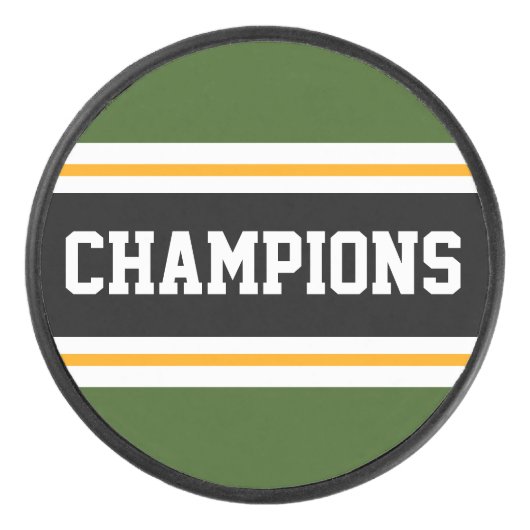 CHAMPIONS Fun Bold Green Black Hockey Stripes Puck (Voorkant)