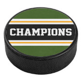 CHAMPIONS Fun Bold Green Black Hockey Stripes Puck (3/4)