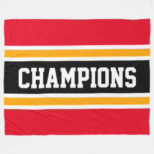 CHAMPIONS Fun Helder Rood Zwart Geel Strepen Fleece Deken