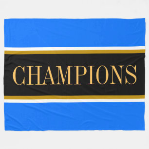 CHAMPIONS Helderblauw Zwart Wit Racing Strepen  Fleece Deken