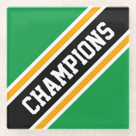 CHAMPIONS Heldergroene zwart gele schuine strepen Glazen Onderzetter