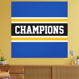 CHAMPIONS Sportief Vet Blauw Zwart Geel Strepen Canvas Afdruk
