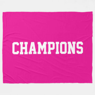 CHAMPIONS sportief witte tekst op helder roze Fleece Deken