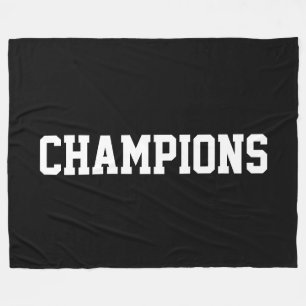 CHAMPIONS sportief witte tekst op sportief zwart Fleece Deken