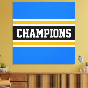 CHAMPIONS Sportieve Helder Blauw Zwart Geel Strepe Canvas Afdruk