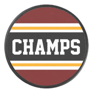 CHAMPS Dieprood Zwart Geel Sportieve Strepen Hockey Puck