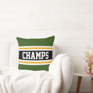 CHAMPS Forest Green Zwart Geel Racing Stripes Kussen