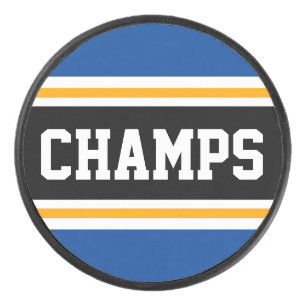 CHAMPS Fun Bold Blauw Zwart Geel Racing Stripes Hockey Puck