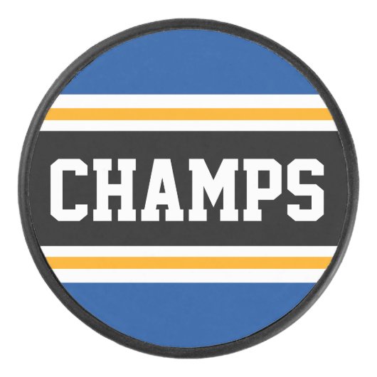 CHAMPS Fun Bold Blauw Zwart Geel Racing Stripes Hockey Puck (Voorkant)