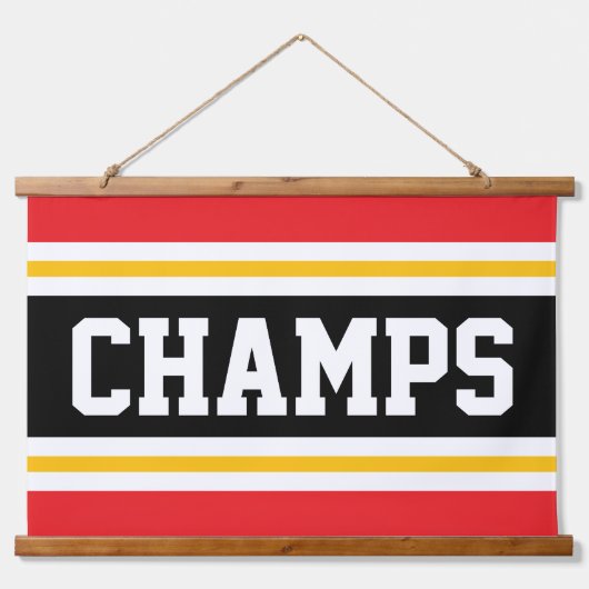 CHAMPS Fun Helder Rood Zwart Geel Wit Strepen Hangend Wandkleed (Voorkant)