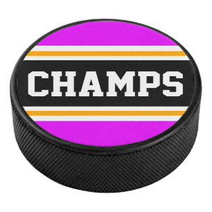 CHAMPS Fun Helder Roze Zwart Geel Racing Stripes Hockey Puck