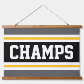 CHAMPS Grijs Zwart Geel Wit Racing Stripes Hangend Wandkleed (Voorkant)