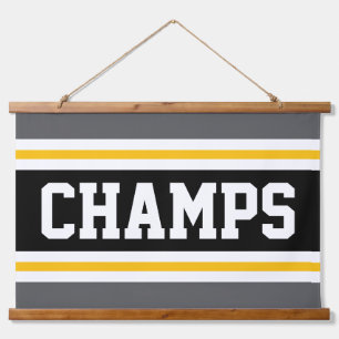 CHAMPS Grijs Zwart Geel Wit Racing Stripes Hangend Wandkleed
