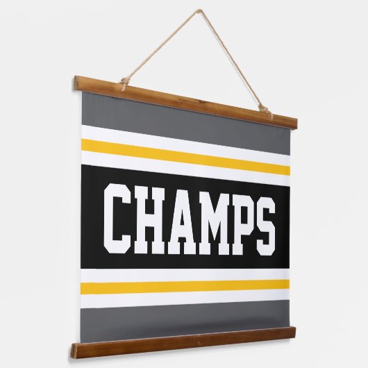 CHAMPS Grijs Zwart Geel Wit Racing Stripes Hangend Wandkleed (Gebogen)