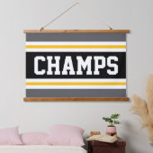 CHAMPS Grijs Zwart Geel Wit Racing Stripes Hangend Wandkleed (Slaapkamer)