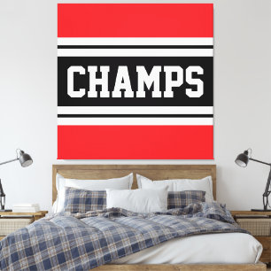 CHAMPS Helder Rood Zwart Wit Racing Stripes Canvas Afdruk