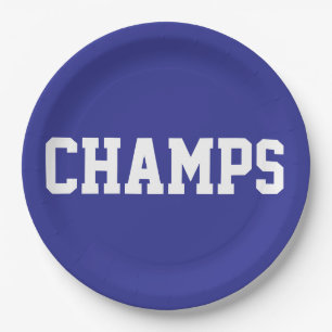 CHAMPS Leuke Sportieve Witte Tekst Op Diepblauw Papieren Bordje