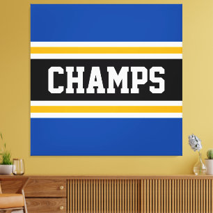 CHAMPS Sportief Blauw Zwart Wit Geel Strepen Canvas Afdruk