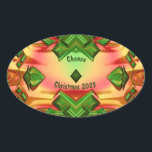 CHANCE~ CHRISTMAS 2023 Green Red Yellow ~ Ovale Sticker<br><div class="desc">Dit is een fractaal ontwerp gemaakt met kerstkleuren en tinten. Het is 3D.</div>