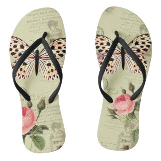 chanclas vintage, rosa y mariposa sobre postal teenslippers