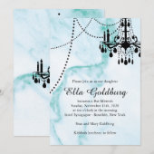 Chandelier Bat Mitzvah Invite op Turquoise Marble Kaart (Voorkant / Achterkant)