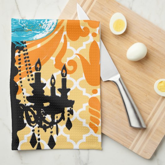 Chandelier  Bird Damask Moroccan Tegel Theedoek (Quarter Fold)