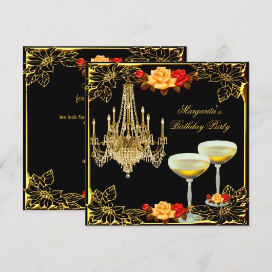 Chandelier Birthday Party Champagne Kaart (Voorkant / Achterkant)