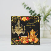 Chandelier Birthday Party  Red Gold Roos Kaart (Staand voorkant)