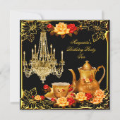 Chandelier Birthday Party  Red Gold Roos Kaart (Voorkant)