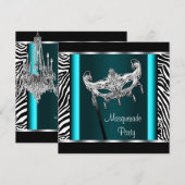 Chandelier Blauwgroen Blue Zebra Masquerade Party Kaart (Voorkant / Achterkant)