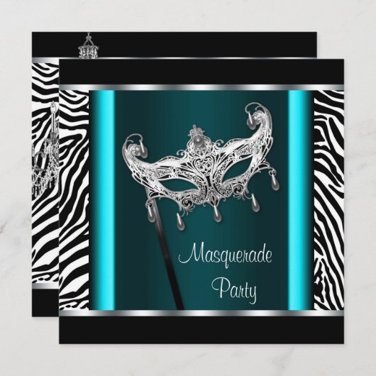 Chandelier Blauwgroen Blue Zebra Masquerade Party Kaart (Voorkant / Achterkant)