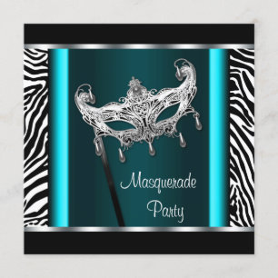 Chandelier Blauwgroen Blue Zebra Masquerade Party Kaart