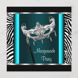Chandelier Blauwgroen Blue Zebra Masquerade Party Kaart