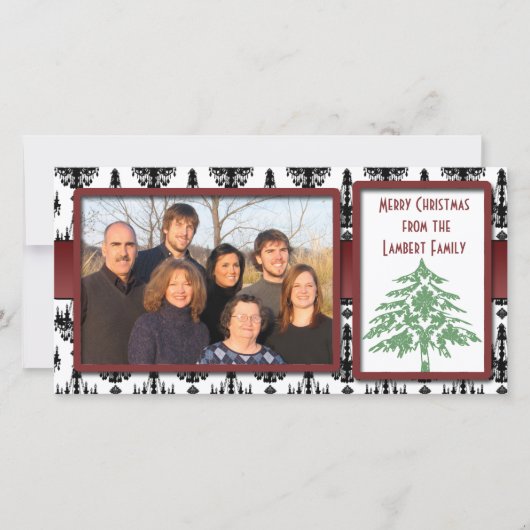 Chandelier Damask Green Damask Tree-fotokaarten Feestdagenkaart (Voorkant)